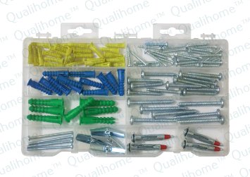Qualihome Drywall and Hollow-wall Anchor Assortment Kit, Anchors, Molly Bolts, Screws, and Toggle Bolts, 100 Piece.