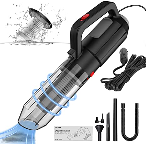 FRUITEAM Handheld Vacuum car vacuum cleaner, portable vacuum cleaner with inflation and blowing function, high-power vacuum cleaner with 16.4 feet cord, Wet & Dry, DC 12V, suitable for car cleaning and balloon inflation