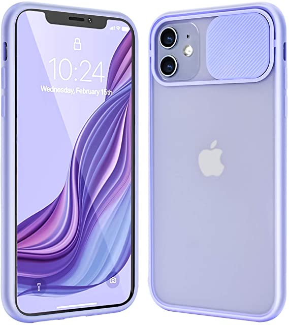 Ownest Compatible with iPhone 11 Clear Frosted Case,with Slide Camera Cover Protection Design,Slim and Lightweight Anti-Yellow Case for iPhone 11-(Purple)