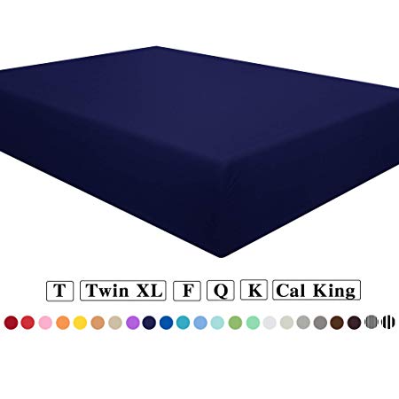 NTBAY Microfiber Queen Fitted Sheet, Wrinkle, Fade, Stain Resistant Deep Pocket Bed Sheet, Navy Blue