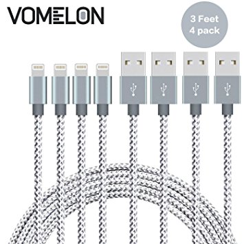 Lightning Cable, [3FT-4Pack] Nylon Braided Lightning to USB Syncing and Fast Charging Cable Data Cord Compatible with iPhone 7/7 Plus/6S/6 Plus, SE/5S/5, iPad, iPod Nano 7-[Grey   White]