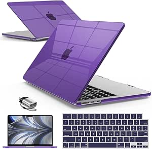 IBENZER Compatible with 2024 2023 2022 MacBook Air 13 inch Case M3 A3113 M2 A2681, HardShell Case & KeyboardCover & ScreenFilm & Type-C Adapter for Mac Air 13.6, Crystal Purple, KK-CYPU 2TC