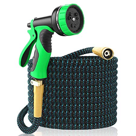 [NEW 2018] Expandable Garden Hose 50Ft Extra Strong – Brass Connectors w/Protectors 100% No-Rust & Leak, 9-Way Spray Nozzle - Best Water Hose for Pocket Use - 100% Flexible Expanding up to 50 ft