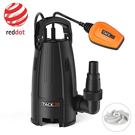 TACKLIFE Submersible Water Pump, 400W 9000 L/h Clean Dirty Water, 8-Blade impellers, Max Granule 25 mm, Height 5 m, Maximum Depth 6 m, Cable 10 m, Heavy Duty Float Switch GSUP2B