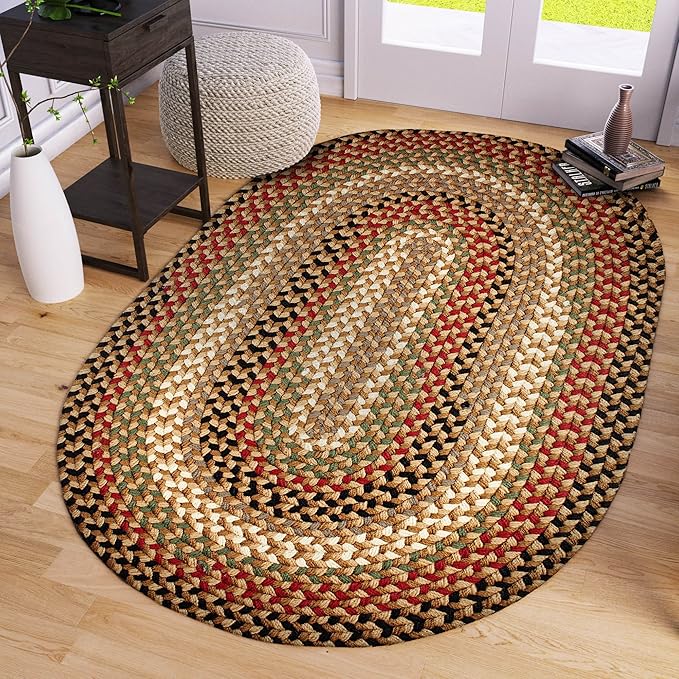 Super Area Rugs Santa Maria Braided Rug Indoor Outdoor Rug Washable Reversible Patio Deck Carpet, Natural Earth, 5' X 8' Oval