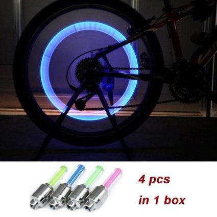 RightBearing 4pcs Flash Tyre Wheel Valve Lights for Bicycle/Bike/Car/Motorbicycle Cycling Spoke Lamp Bulb Safety Alarm t10