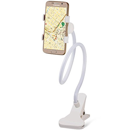Cell Phone Holder, Breett Universal Cell Phone Clip Holder Lazy Bracket Flexible Long Arms for iPhone 6 plus/6/5s//5/4S/4, GPS Devices, Fit On Desktop Bed Mobile Stand for Bedroom, Office (White)