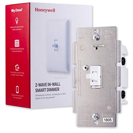 Honeywell Z-Wave Plus Smart Light Dimmer Switch, In-Wall Toggle |Built-In Repeater Range Extender | Requires Neutral Wire | ZWave Hub Required - SmartThings, Wink, Alexa Compatible, 39357