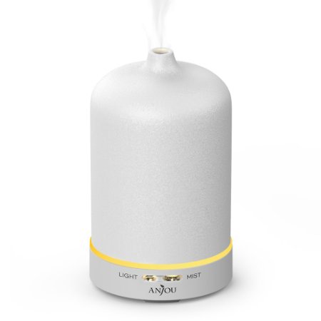 Aroma Diffuser Anjou Aromatherapy Essential Oil Diffuser (Ceramic Design, Continuous & Interval Mist Modes, Auto Shut-Off Function, 9H Working Time, Therapeutic 7-Colour LED, 100ml) - White