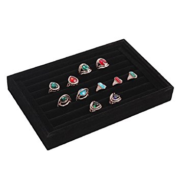 Changeshopping Full Velvet Ring Box Jewelry Box Earrings Ring Jewelry Box Tray Box (Black)