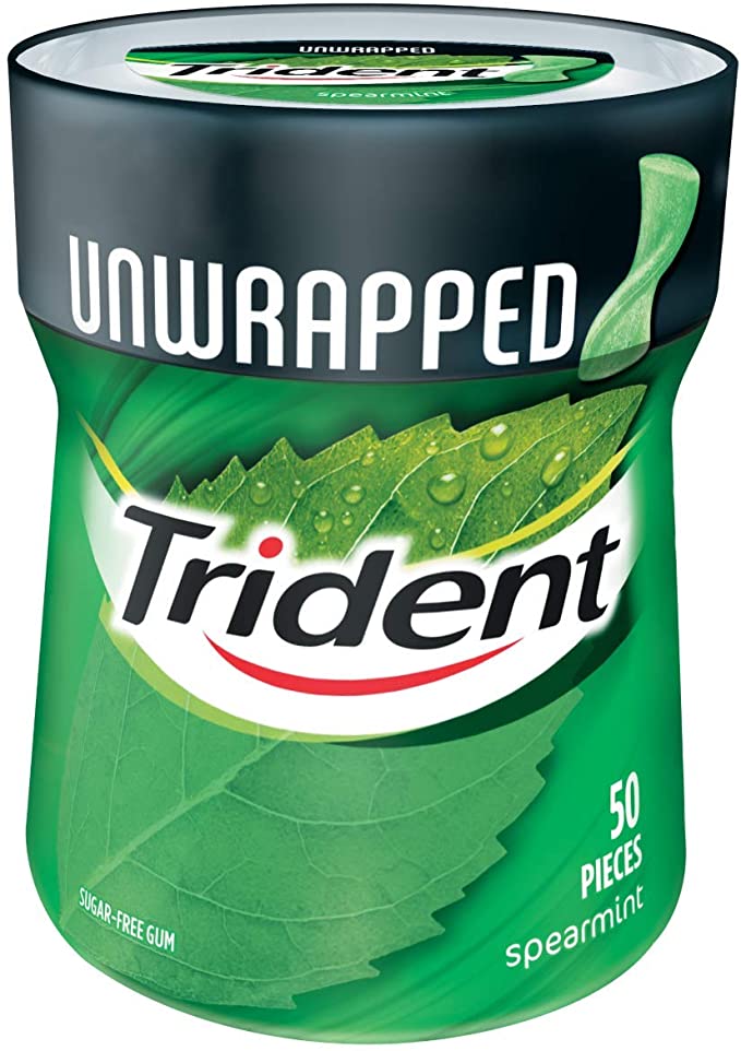 Trident Unwrapped Sugar Free Gum, Spearmint (Pack of 6)