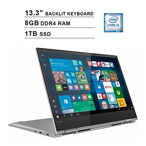 Lenovo Yoga 730 Newest 13.3 Inch FHD 1080P 2-in-1 Touchscreen Laptop - Intel i5-8250U Up to 3.4GHz, Intel UHD 620, 8G RAM, 1TB PCIe SSD, FP Reader, Backlit Keyboard, JBL Speakers, Win10