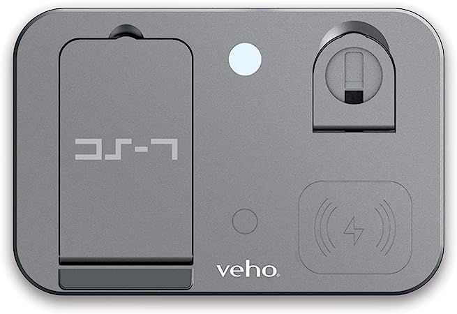 Veho DS-7 wireless multi-charging station | Qi wireless charging | Charges 3 devices | Output 5W/7.5W/10W | Compatible with smartphone phones, Apple Watch, Airpods and more