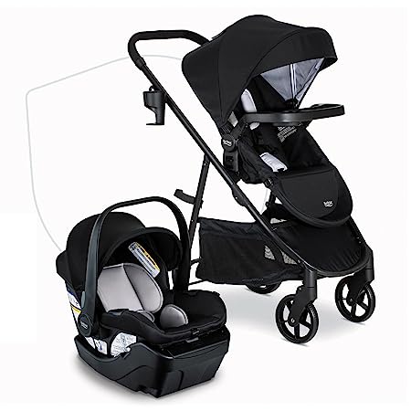 Britax Willow Brook Baby Travel System, Infant Car Seat and Stroller Combo with Aspen Base, ClickTight Technology, RightSize System and 4 Ways to Stroll, Onyx Glacier