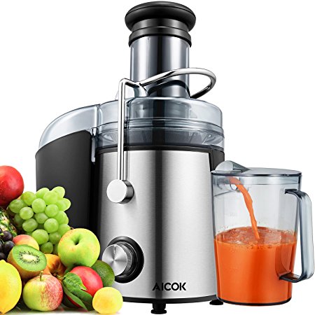 Juicer Aicok Juice Extractor Whole Fruit Juicer with 75mm Wide Mouth, 800W Centrifugal Power Juicer, Juicer for Fruit and Vegetables, 2 Speed with Juice Jug and Cleaning Brush，BPA Free