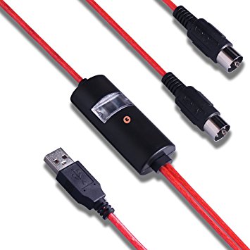 FORE USB IN-OUT MIDI Interface Converter/Adapter with 5-PIN DIN MIDI Cable for PC/ Laptop/ Mac Color Red