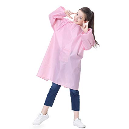 Kids Art Smock Painting Apron for Toddler Preschool Children with Pocket,Long Sleeves,Long Section,Waterproof (XXXL for Age 8-12, Pink for Girl)