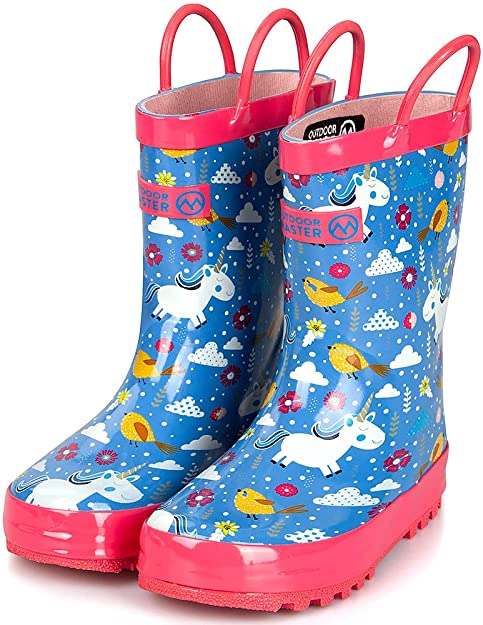 OutdoorMaster Kids Toddler Rain Boots BPA-Free Easy Pull-On Handle for Boy Girl