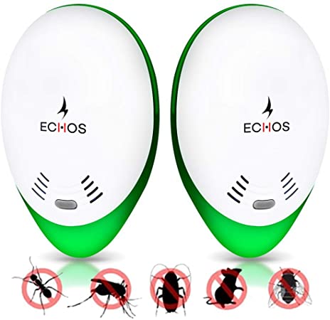 Echos [ NEW 2020 Ultrasonic Pest Repeller - Mouse & Rat Control - Insect & Rodent Repellent For Mosquitos, Flies, Wasps, Ants, Spiders, Bed Bugs, Fleas, Roaches, Rats, Mice (2 Pack) (White)