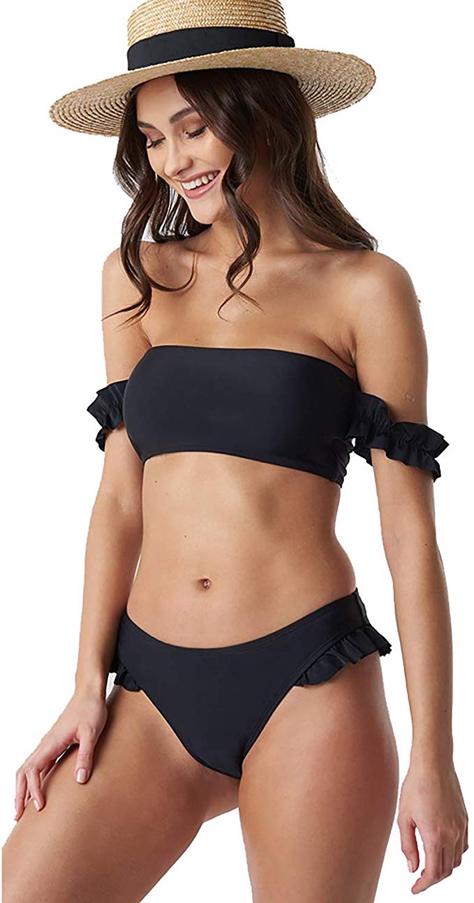 WBHR Women's Frill Shoulder Bandeau Bikini Set
