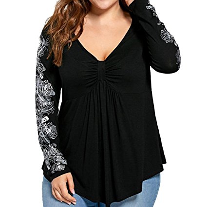 Sannysis Plus Size Summer Lady Flowers Womens Long Sleeve T-Shirt Casual Cheap Cotton Loose Tank Top Cute Blouses XL-5XL