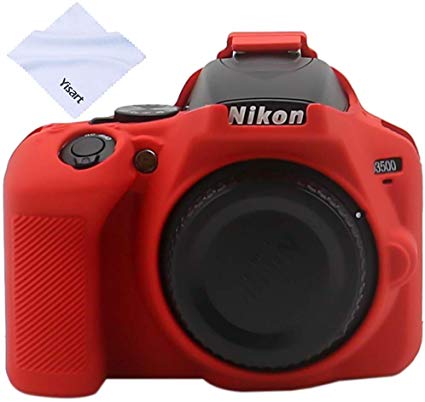 Yisau Nikon D3500 Camera Housing Case,Professional Silicion Rubber Camera Case Cover Detachable Protective for Nikon D3500 Digital SLR Camera Microfiber Cleaning Cloth (Red)