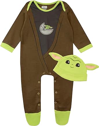 Star Wars Baby Jungen Schlafstrampler und Hut gesetzt The Mandalorian Baby Yoda