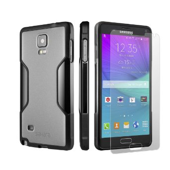 Note 4 Case Gray Black Bonus Tempered Glass Screen Protector Rugged and Slim SaharaCase Built-In Camera Hood