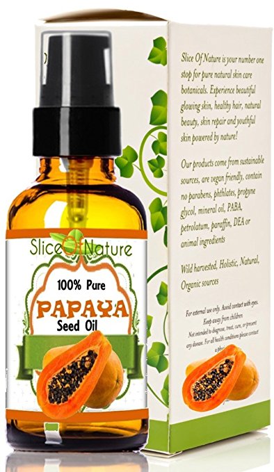 Slice Of Nature VIRGIN PAPAYA OIL - Cold Pressed 100% Pure Papaya Seed Oil with Papaya Enzyme Papain - Papaya Oil for Face Body 1oz