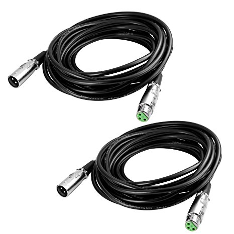 Neewer® 2-Pack 20ft/6M Black Universal 3-pin XLR Male to XLR Female Cables for Microphones or Other Professional Recording, Mixing, and Lighting Equipments with 3 Pin XLR Connectors