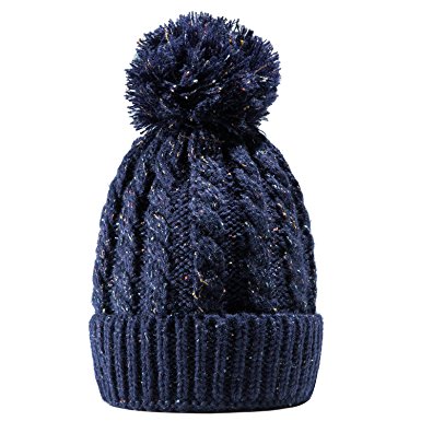 Women Knit Hat Winter Beanie with PomPom Slouchy Hats Skull Cap Thick Fleece Lining …