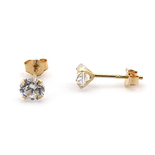 14k Yellow Gold 4 mm 0.5ct Round CZ Cubic Zirconia Stud Earrings