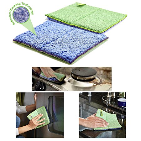 Nano-Knockout Ultra-Microfiber Cloth - Kitchen Cleaning Scrubbing PADS - JUST ADD WATER No Detergents Needed – for Stubborn Stains around Sinks, Stovetop, Countertop – REMOVING GREASE with WATER
