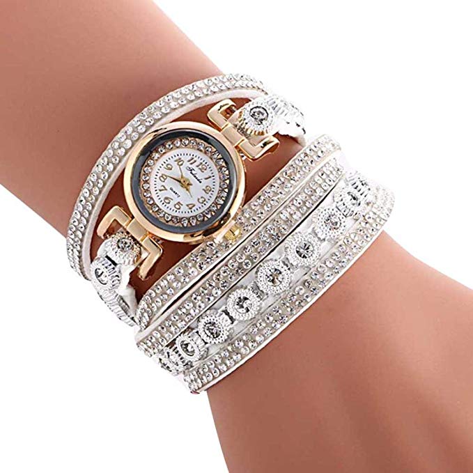 Oksale Women Fashion Winding Bracelet Metal Decorative Circle Quartz Watch
