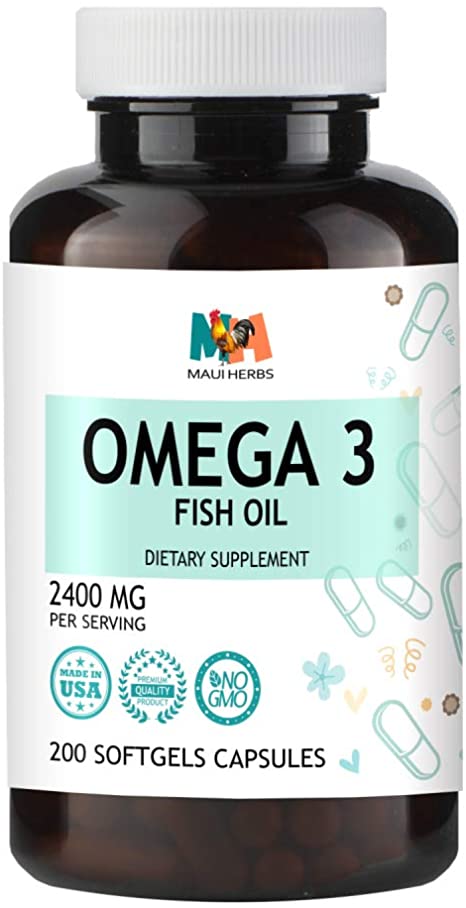 Omega 3 Fish Oil 200 Softgels Capsules, 2300mg, High EPA & DHA, Burpless, Cardiovascular Support, Joint, Cognitive, Skin Health
