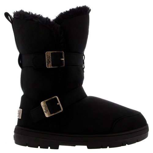 Womens Twin Buckle Short Fur Lined Waterproof Winter Rain Snow Boots