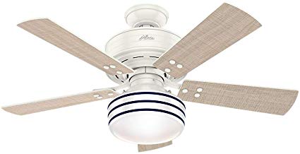 Hunter Indoor / Outdoor Ceiling Fan with LED Light and remote control - Cedar Key 44 inch, White, 54148