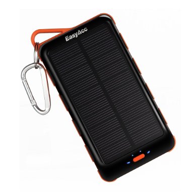 EasyAcc Classic 15000mAh Solar Panel Power Bank with Flashlight External Battery Portable Charger for iPhone Samsung Smartphones Tablets Bluetooth Speaker - Black and Orange