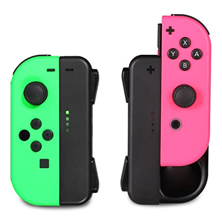 Joy-Con Charging Grip KINGTOP Mini Nintendo Switch Charging Dock Hand Grip charger with Low Battery Reminder and LED Charger Indicator - Black, 2 Packs