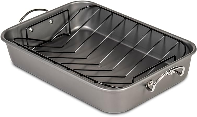 Glad Roasting Pan Nonstick 11x15 - Heavy Duty Metal Bakeware Dish with Rack - Large Oven Roaster Tray for Baking Turkey, Chicken, and Veggies