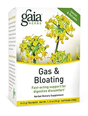 Gaia Herbs Gas and Bloating Herbal Tea, 16 Tea Bags - Support for Digestive Discomfort, Fast Acting, Caffeine Free