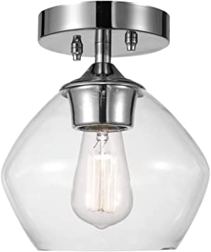 Globe Electric 60875 1-Light Semi-Flush Mount Ceiling Light Fixture, Chrome, Clear Glass, Light Fixtures Ceiling Mount, Bedroom Lights for Ceiling, Flush Mount Light, Home Improvement, Porch Light