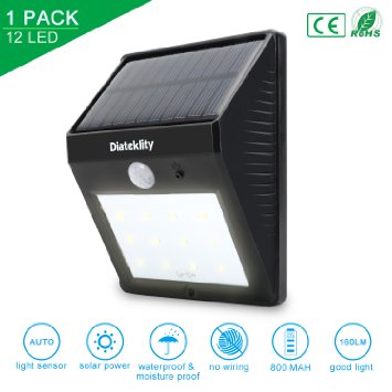 Solar Motion Sensor Lights, Diateklity Super Bright Outdoor 12 LED Solar Powered Waterproof Wireless Security Light for Garden, Deck, Yard, Driveway, Stairs Auto On / Off -No Tools Required (1PC)