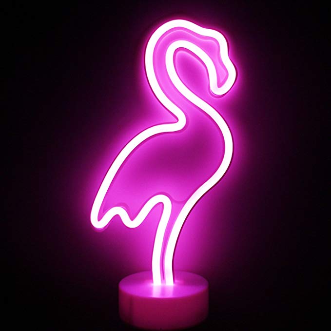 Pink Flamingo Neon Light Signs - XIYUNTE LED Flamingo Neon Lights, Night Lights with Pedestal Room Decor, Battery Operation Pink Neon Signs Lamps Light up Children's Room,Bedroom,Party,Christmas