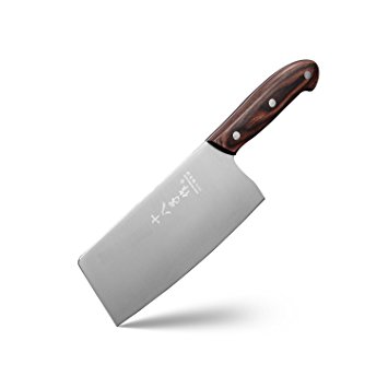 Chinese Kitchen Knife Meat Cleaver Vegetable Knife 6.7-inch Stainless Steel, Wooden Handle with Moderate Weight