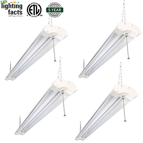 4 Pack Hykolity Utility LED Shop Lights 4FT 40W 4800 Lumen LED Garage Light 4000K Neutral White ETL Certified Double Integrated Ceiling Lighting Fixture with Pull Cord Switch