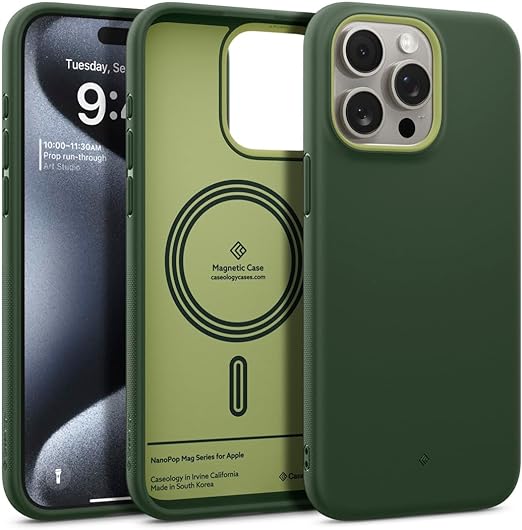 Caseology Nano Pop Mag for iPhone 15 Pro Case 5G [Dual Layer Silicone Case Compatible with Magsafe] Military Grade Drop Tested (2023) - AVO Green