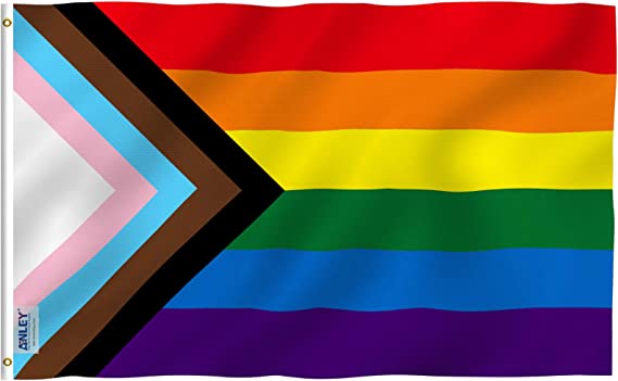 Anley Fly Breeze 3x5 Feet Progress Pride Rainbow Flag - Vivid Color and Fade Proof - Canvas Header and Double Stitched - LGBT Flag Polyester with Brass Grommets 3 X 5 Ft