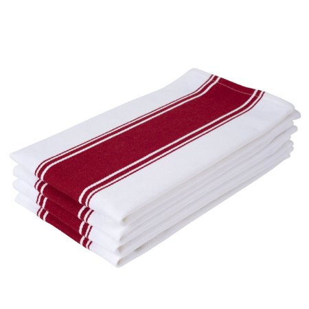Kitchen Towels From the Homemakers Dish 100 Cotton Professional Grade Super Absorbent Vintage Striped Tea Towel Set of 4 Red 20x28