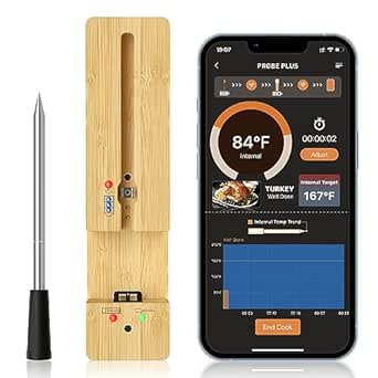 Meat Thermometer Wireless - 500FT Smart Bluetooth Meat Thermometers for BBQ, Oven, Grill, Kitchen, Smoker, Rotisserie, Long Range, Measures Internal & Ambient Temp, Probe Lasts Up to 16 Hours